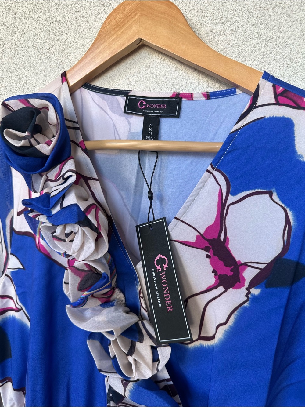 NWT Wonder by Christian Siriano Blue Floral Ruffle Midi Dress Size Medium - Picture 3 of 5